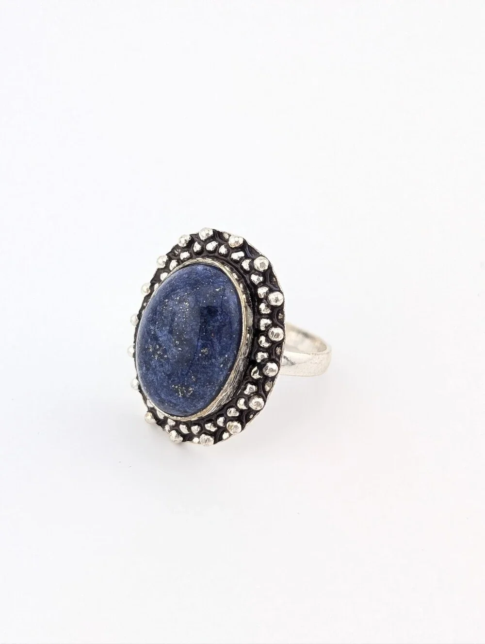 Lapis Blue Oval Statement Ring - Silver Tone Bohemian Jewelry - 7 - H